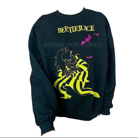 RETRO BEETLEJUICE & LYDIA UNISEX SWEATSHIRT PURPLE BATS 🦇 & SKELETONS 💀 - Picture 1 of 6